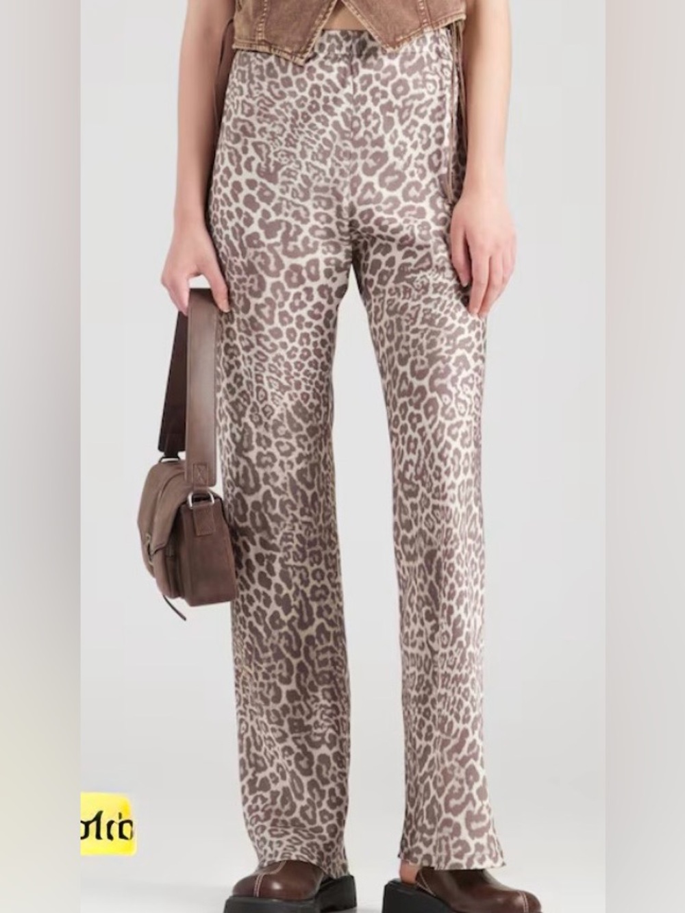 NWOT &Other Stories Leopard Pull On Satin Wide Leg Pants Taupe Beige US 10 - Picture 7 of 10